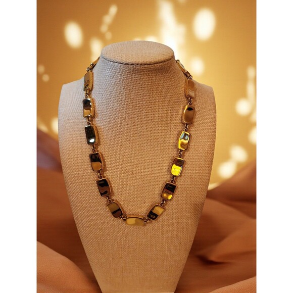 Bold Vintage Style Goldtone Link Necklace – 80s Power Glam | 8” Drop Statement - Picture 1 of 8